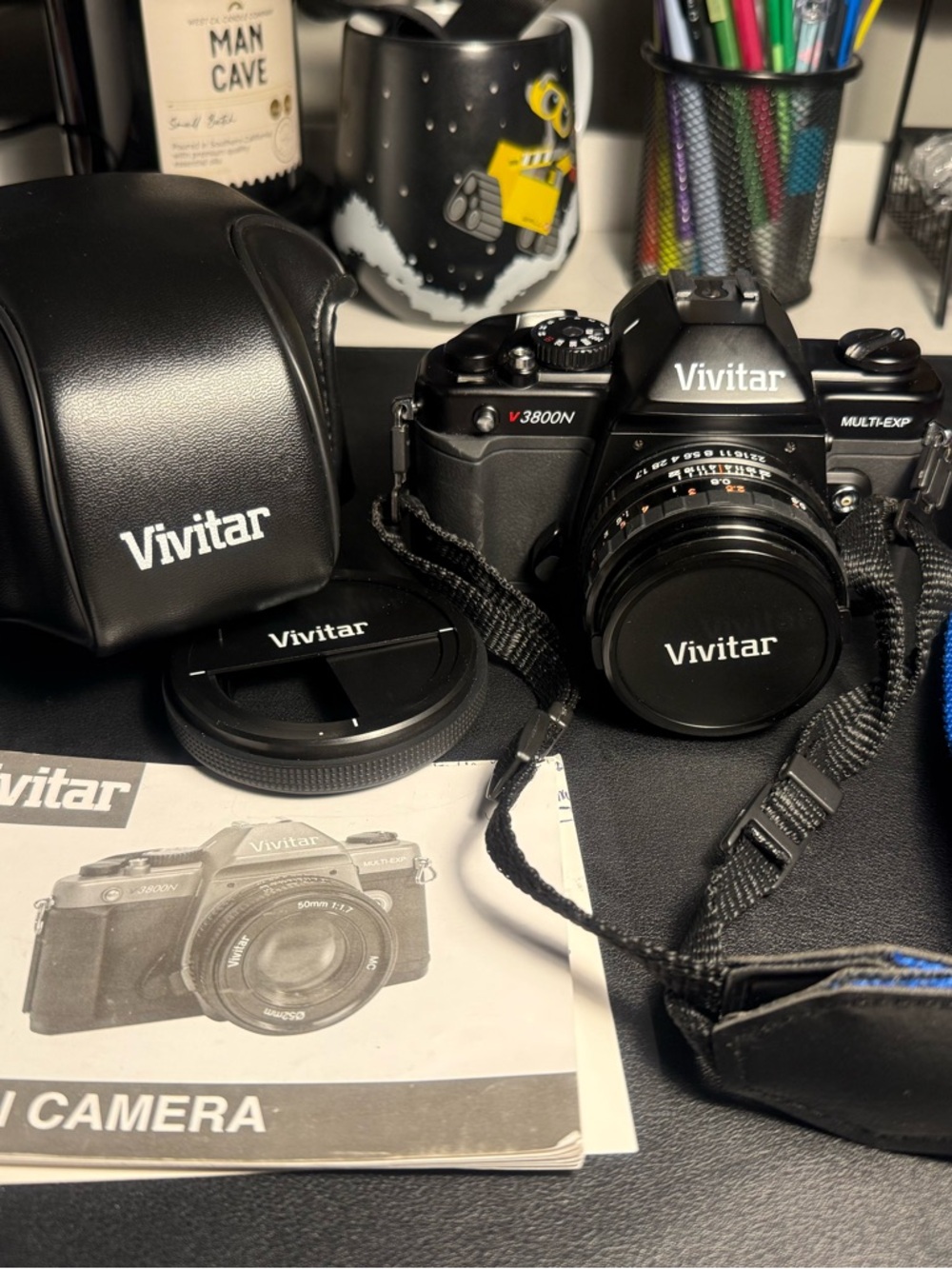 Vivitar V3800N 35mm SLR Camera in Black with Case and Accessories